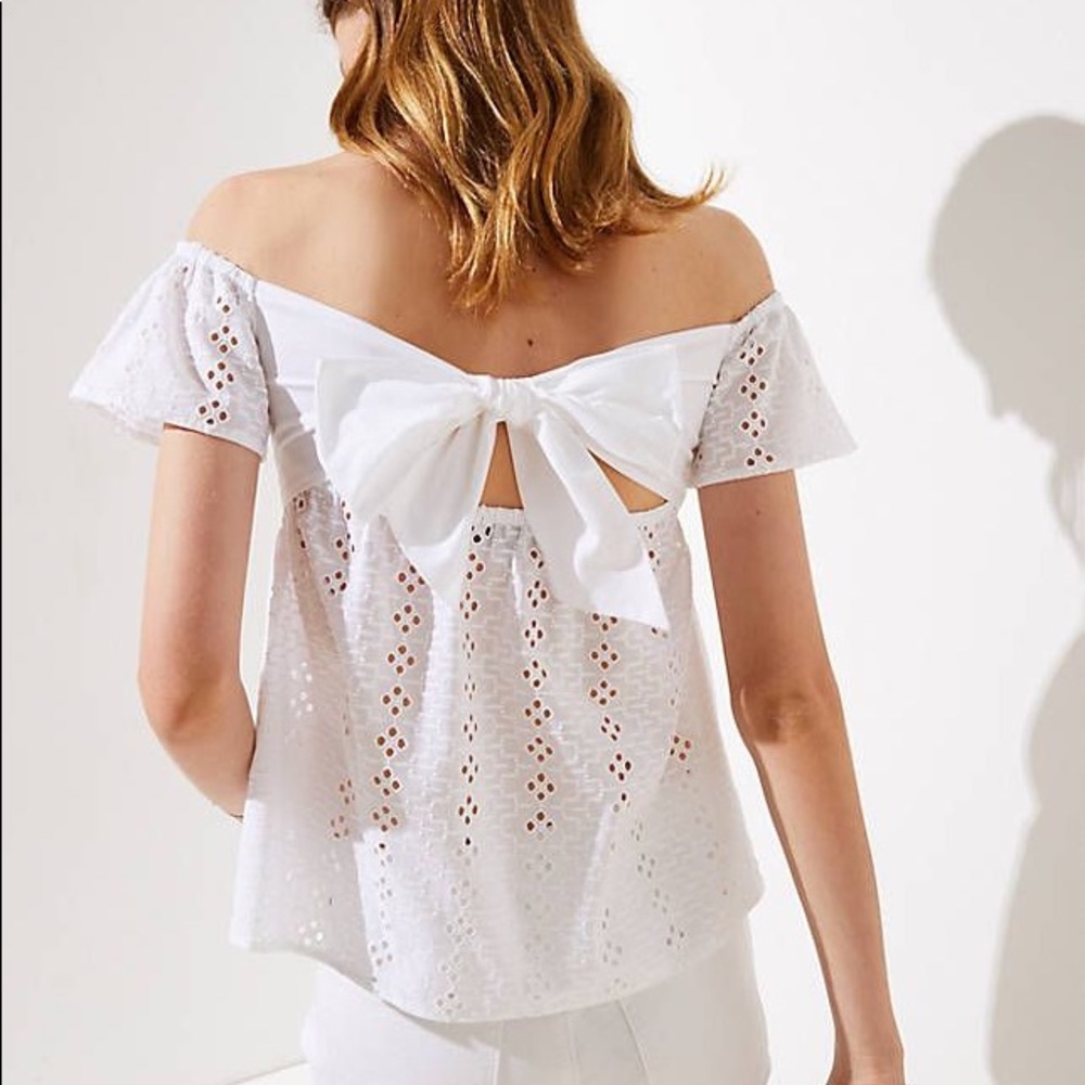 Ann Taylor LOFT white smocked eyelet top